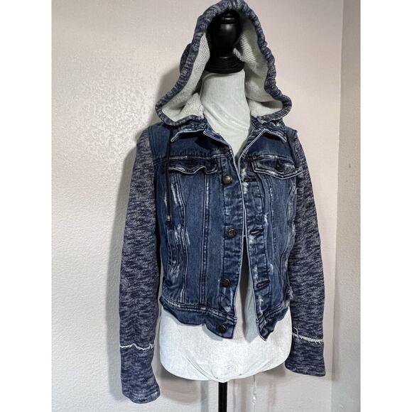 Free People Jean Jacket Hoodie Casual Grunge Cotton Fall Indie Distressed XS - Picture 4 of 9